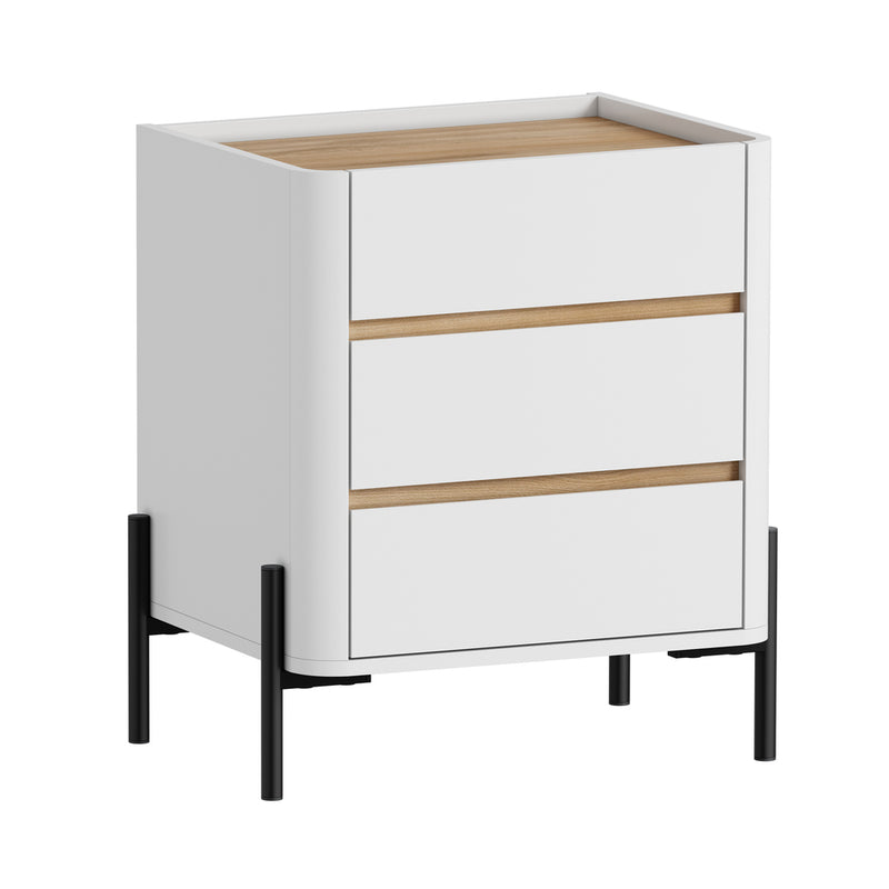 Oikiture Bedside Table 3 Drawer Nightstand Handle-Free White