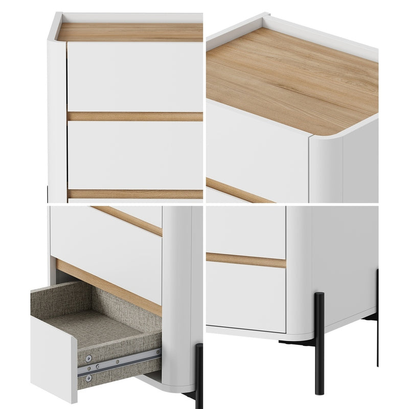 Oikiture Bedside Table 3 Drawer Nightstand Handle-Free White