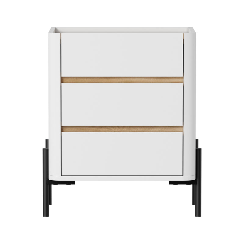 Oikiture 2PC Bedside Table 3 Drawer Nightstand Handle-Free White