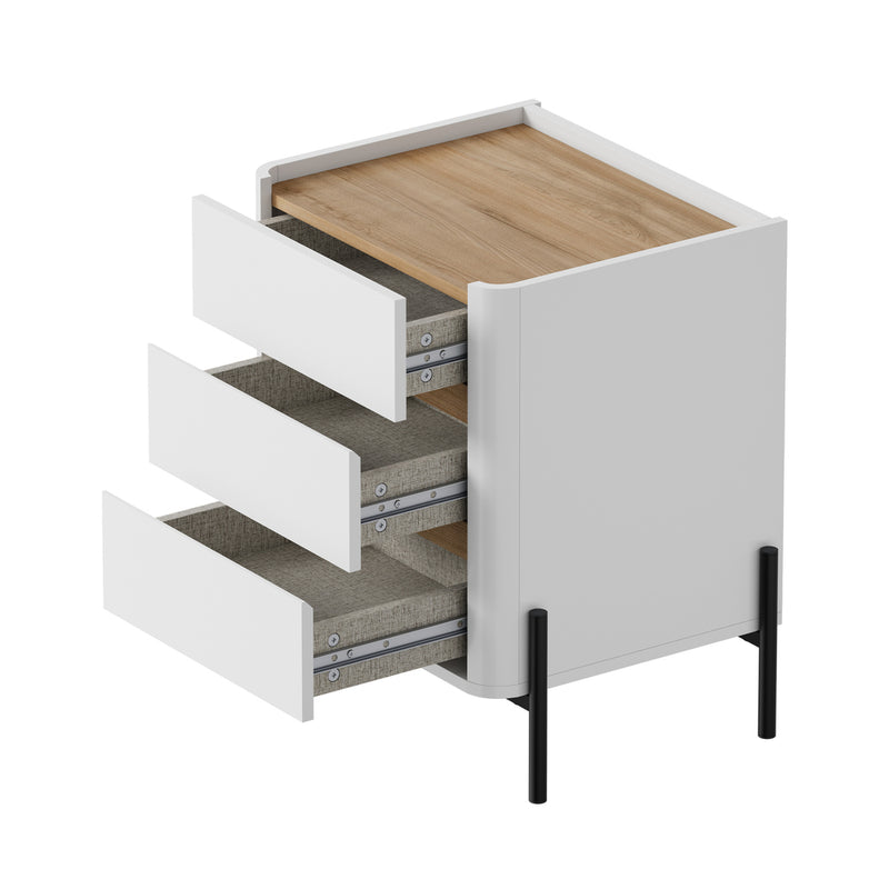 Oikiture 2PC Bedside Table 3 Drawer Nightstand Handle-Free White
