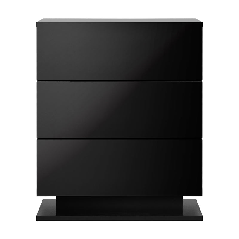 Oikiture LED Bedside Table RGB 3 Drawers Black