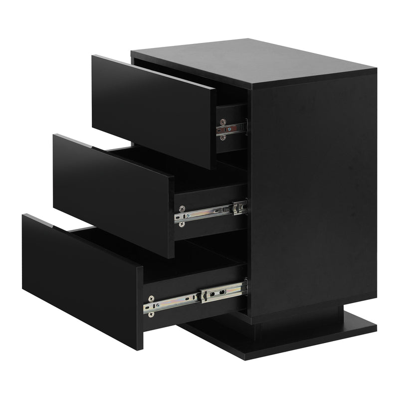 Oikiture LED Bedside Table RGB 3 Drawers Black
