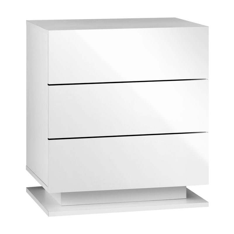 Oikiture LED Bedside Table RGB 3 Drawers White