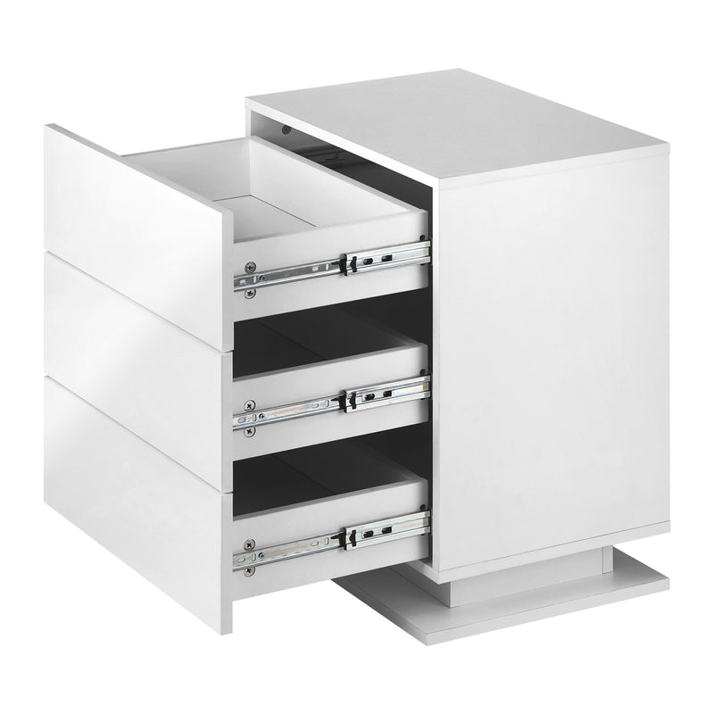 Oikiture LED Bedside Table RGB 3 Drawers White