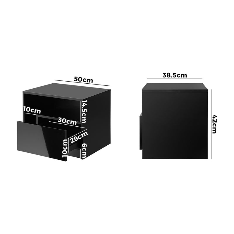 Oikiture Bedside Tables RGB LED High Gloss Black