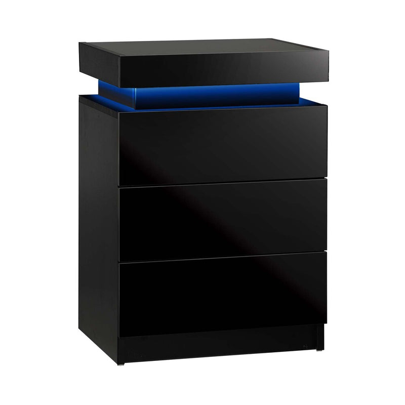 Oikiture Bedside Table RGB LED 3 Drawers Black