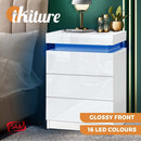 Oikiture Bedside Table RGB LED 3 Drawers White