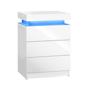 Oikiture Bedside Table RGB LED 3 Drawers White