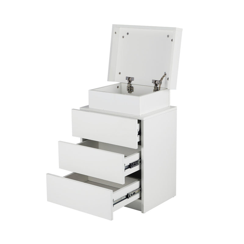 Oikiture Bedside Table RGB LED 3 Drawers White
