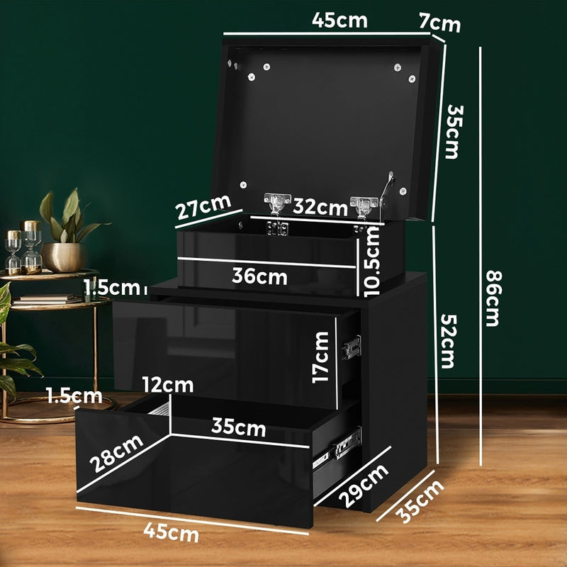Oikiture Bedside Tables Set of 2 LED Nightstand Side Table