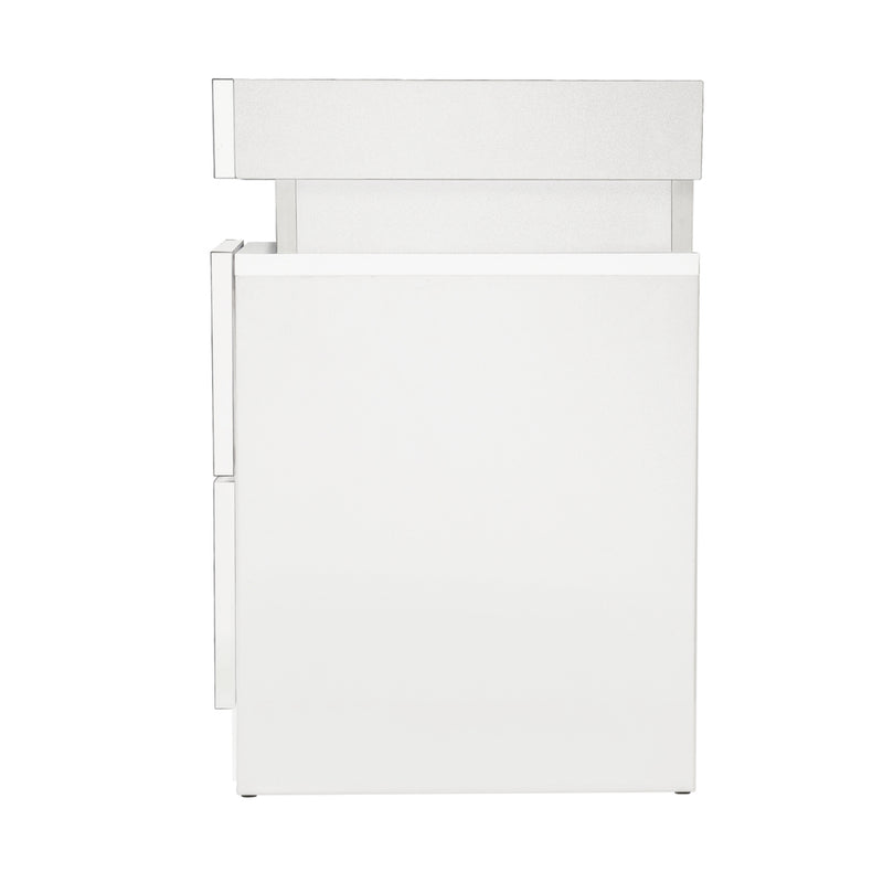 Oikiture Bedside Table RGB LED 2 Drawers White