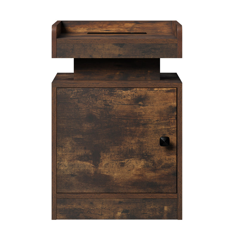 Oikiture 2x LED Bedside Table USB Charging Station Natural