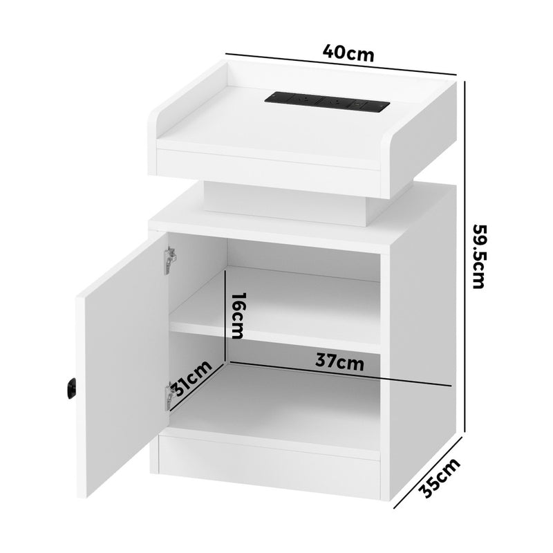 Oikiture LED Bedside Table USB Charging Station White