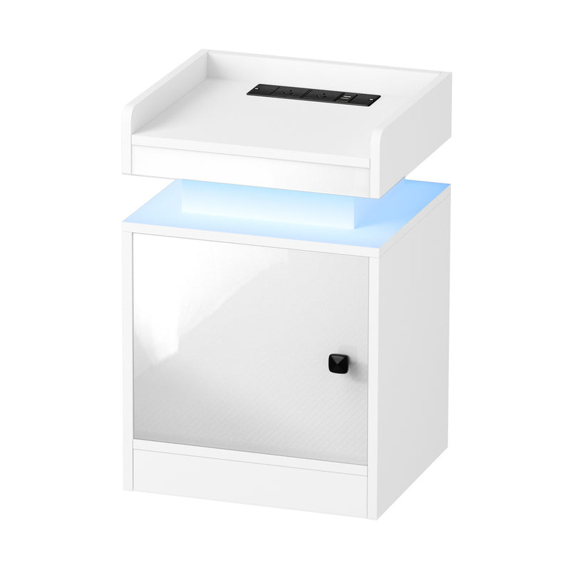 Oikiture LED Bedside Table USB Charging Station White