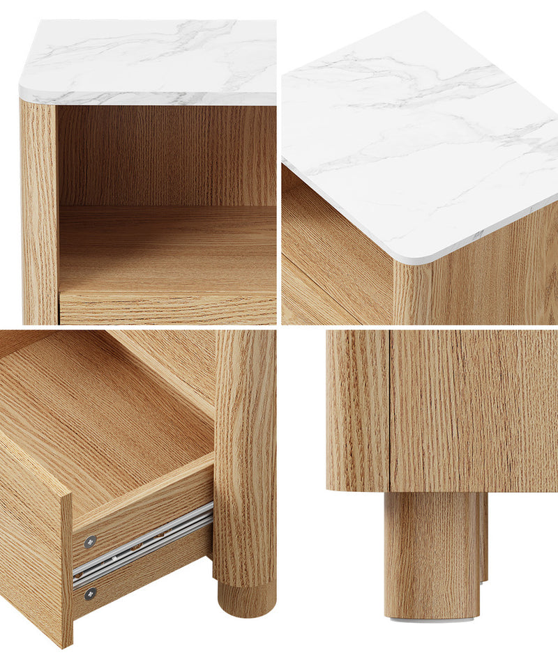 Oikiture Bedside Table One Drawer Open Shelf Handle-Free Natural