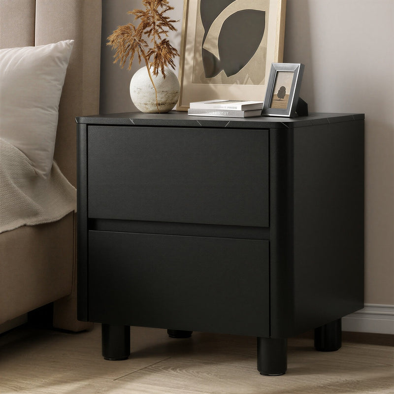 Oikiture Bedside Table 2 Drawers Storage Cabinet Nightstand Black