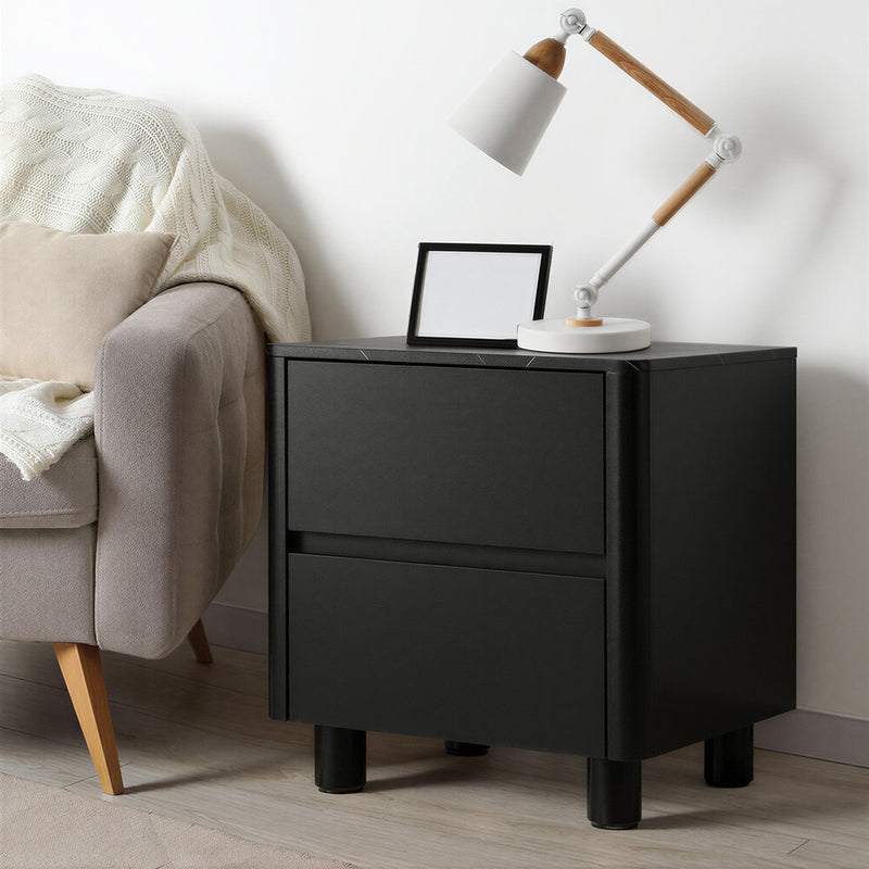 Oikiture Bedside Table 2 Drawers Storage Cabinet Nightstand Black