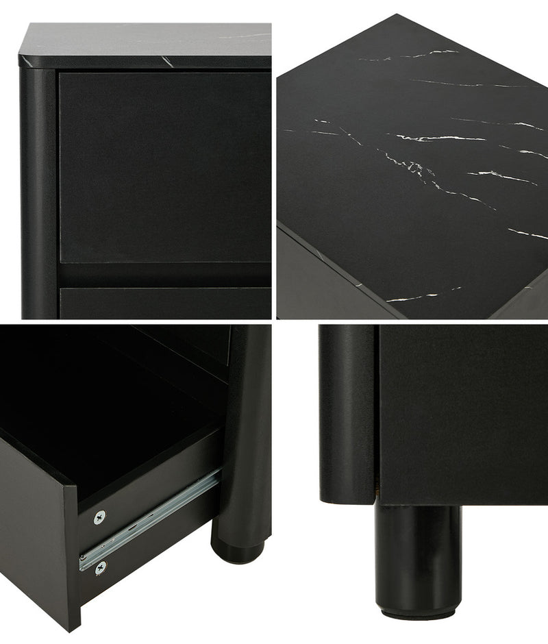 Oikiture Bedside Table 2 Drawers Storage Cabinet Nightstand Black