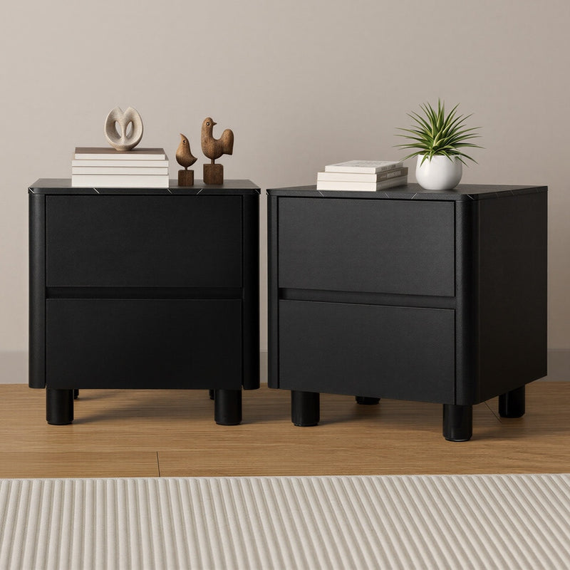 Oikiture 2x Bedside Table 2 Drawers Storage Cabinet Nightstand Black