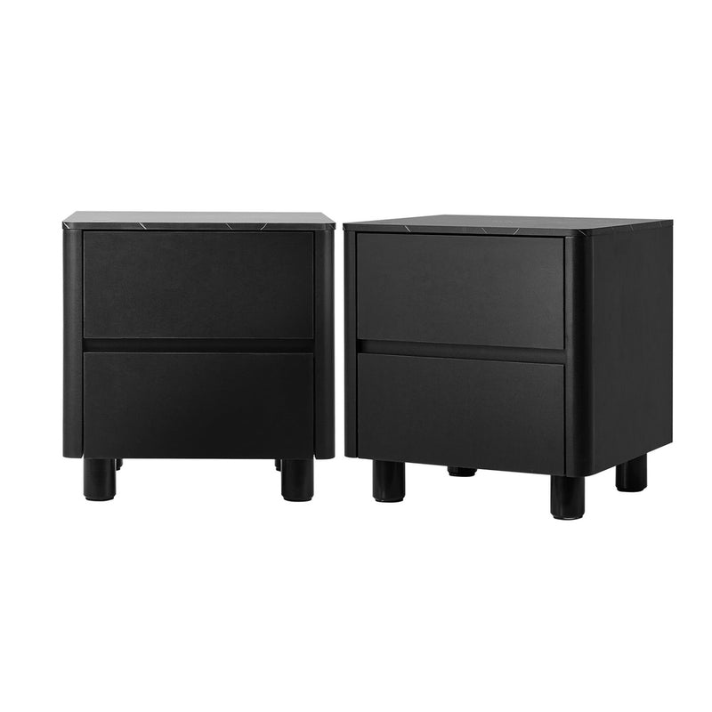 Oikiture 2x Bedside Table 2 Drawers Storage Cabinet Nightstand Black