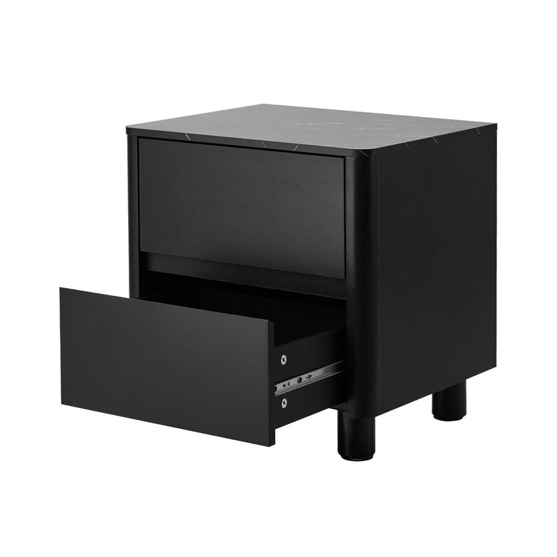Oikiture 2x Bedside Table 2 Drawers Storage Cabinet Nightstand Black