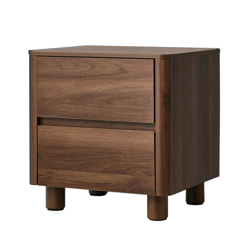 Oikiture Bedside Table 2 Drawers Storage Cabinet Nightstand Walnut