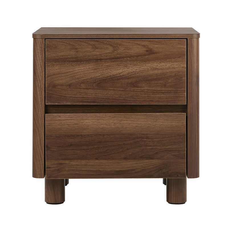 Oikiture Bedside Table 2 Drawers Storage Cabinet Nightstand Walnut