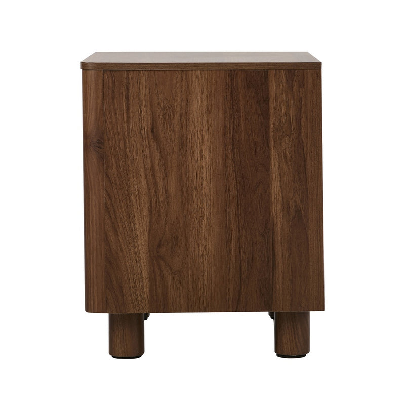 Oikiture Bedside Table 2 Drawers Storage Cabinet Nightstand Walnut