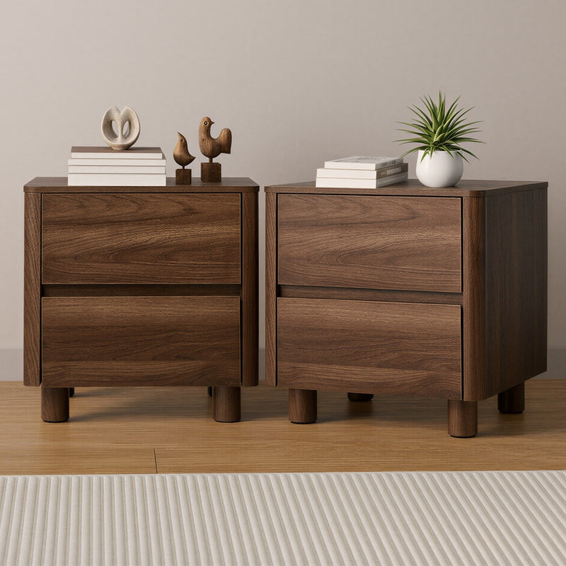 Oikiture 2x Bedside Table 2 Drawers Storage Cabinet Nightstand Walnut