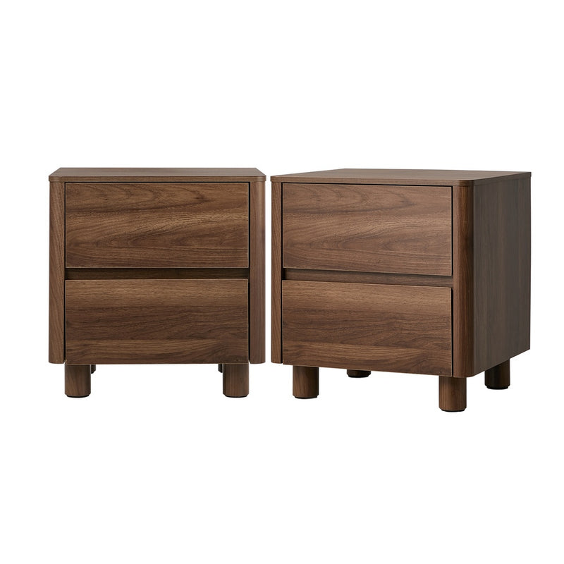 Oikiture 2x Bedside Table 2 Drawers Storage Cabinet Nightstand Walnut
