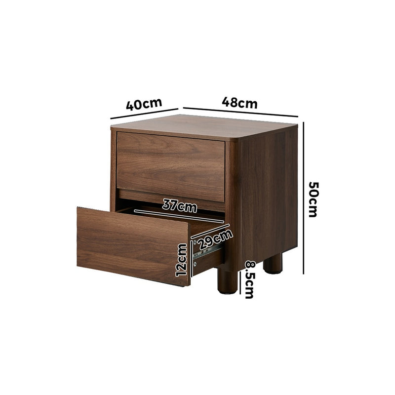 Oikiture 2x Bedside Table 2 Drawers Storage Cabinet Nightstand Walnut