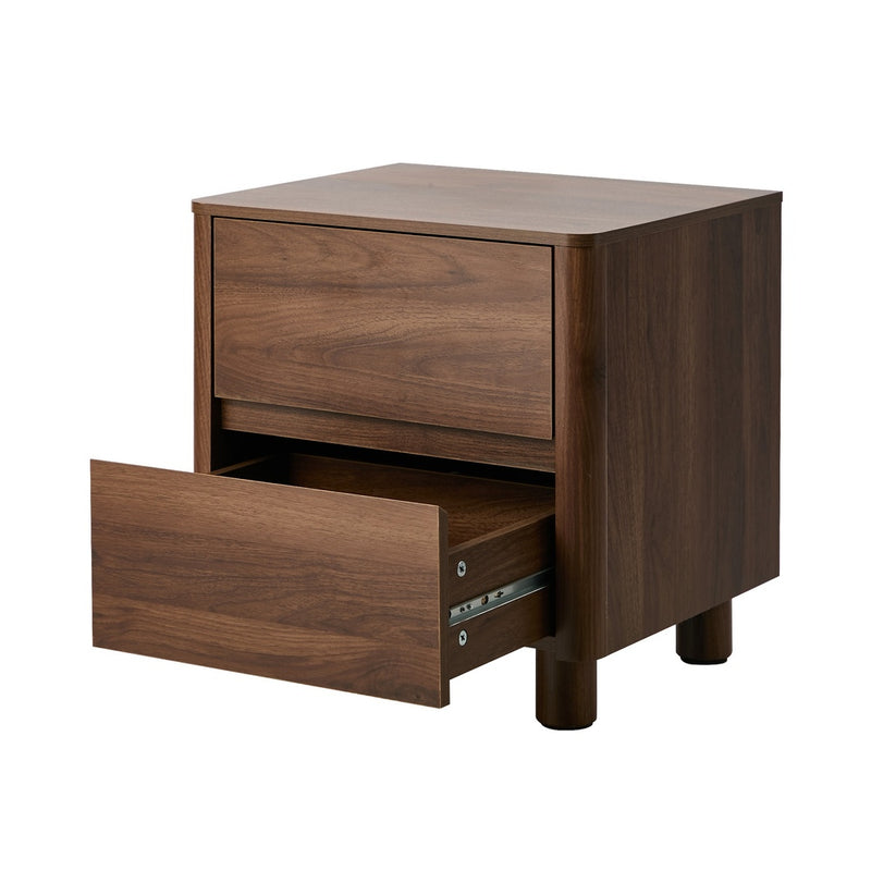 Oikiture 2x Bedside Table 2 Drawers Storage Cabinet Nightstand Walnut
