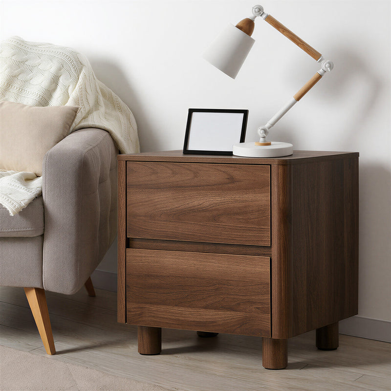 Oikiture 2x Bedside Table 2 Drawers Storage Cabinet Nightstand Walnut