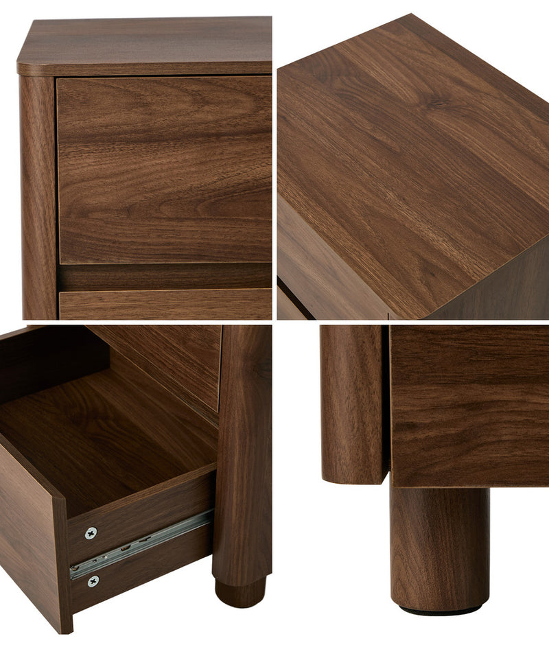 Oikiture 2x Bedside Table 2 Drawers Storage Cabinet Nightstand Walnut
