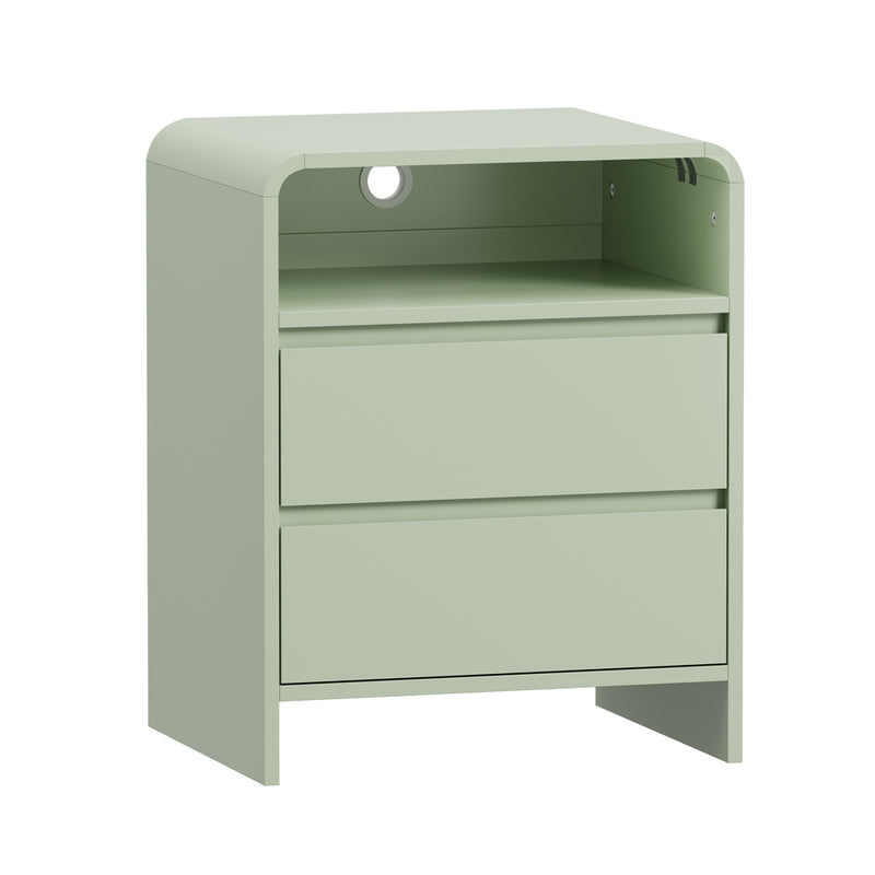 Oikiture Bedside Table Open Shelf Handle-Free Drawers Green