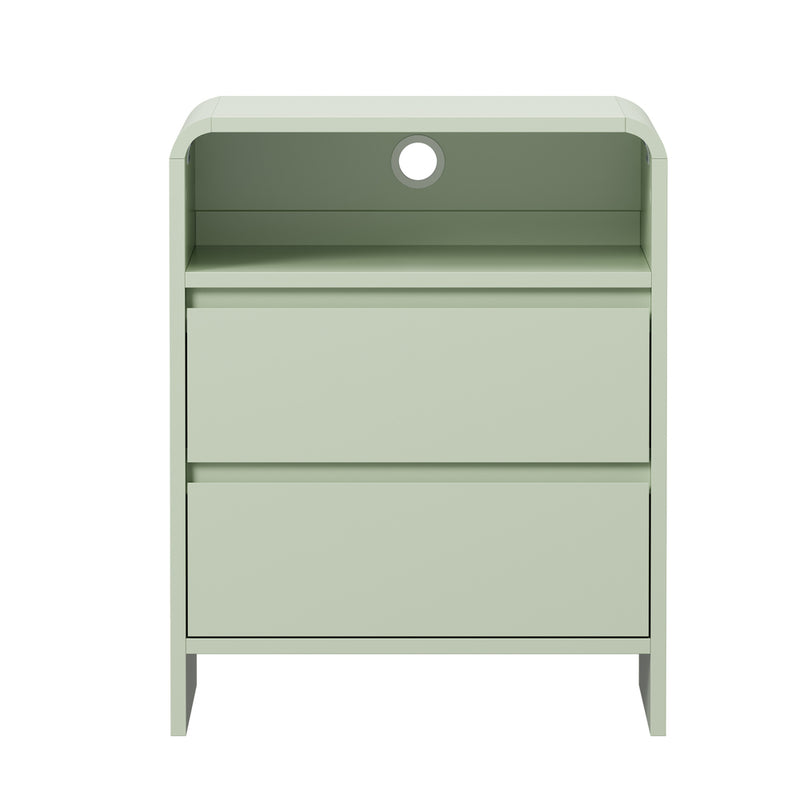 Oikiture Bedside Table Open Shelf Handle-Free Drawers Green