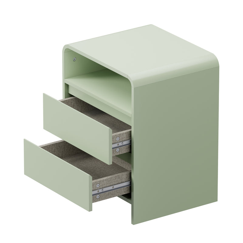 Oikiture Bedside Table Open Shelf Handle-Free Drawers Green