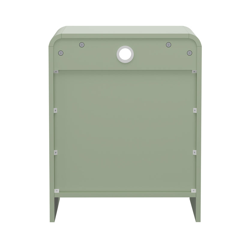Oikiture Bedside Table Open Shelf Handle-Free Drawers Green