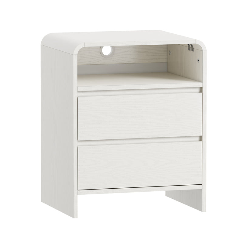 Oikiture Bedside Table Open Shelf Handle-Free Drawers White
