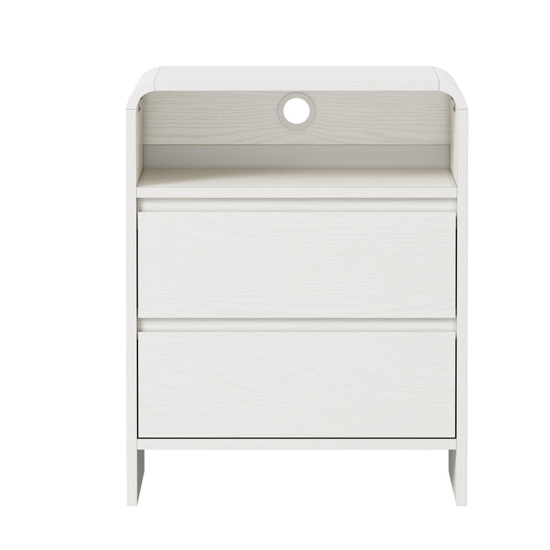 Oikiture Bedside Table Open Shelf Handle-Free Drawers White