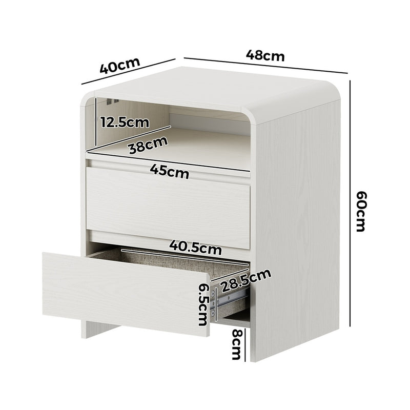Oikiture Bedside Table Open Shelf Handle-Free Drawers White