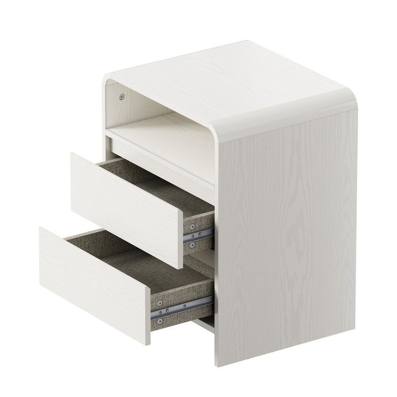Oikiture Bedside Table Open Shelf Handle-Free Drawers White