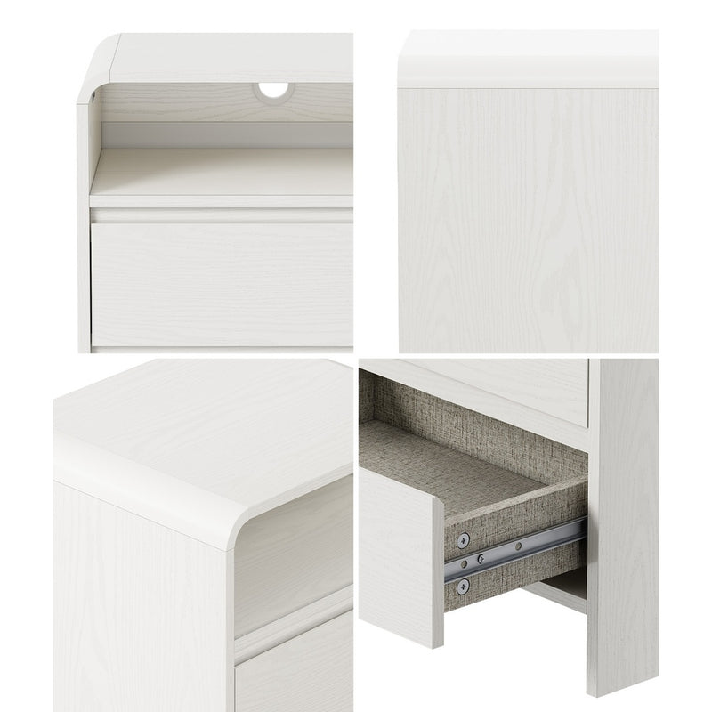 Oikiture Bedside Table Open Shelf Handle-Free Drawers White