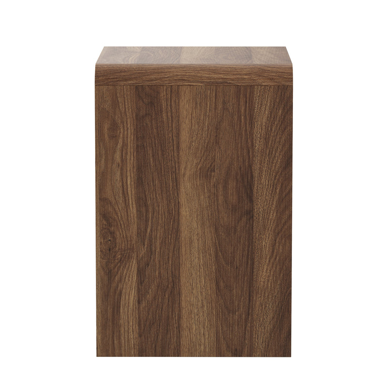 Oikiture Bedside Table Open Shelf Handle-Free Drawers Walnut
