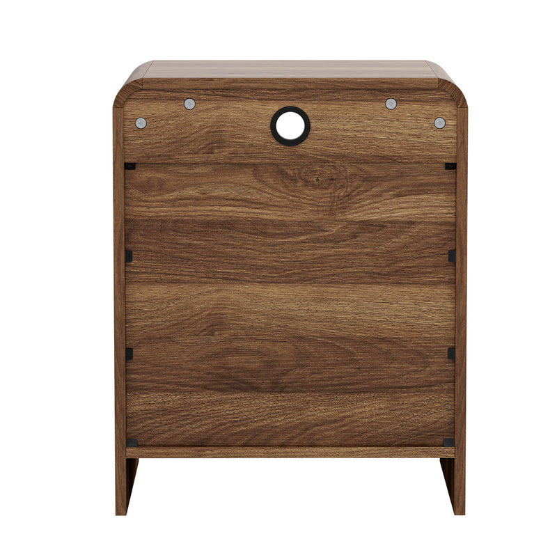 Oikiture Bedside Table Open Shelf Handle-Free Drawers Walnut