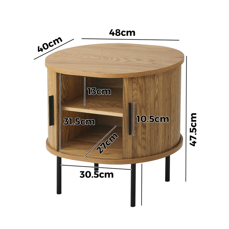 Oikiture 2-tier Bedside Table with Sliding Doors Natural