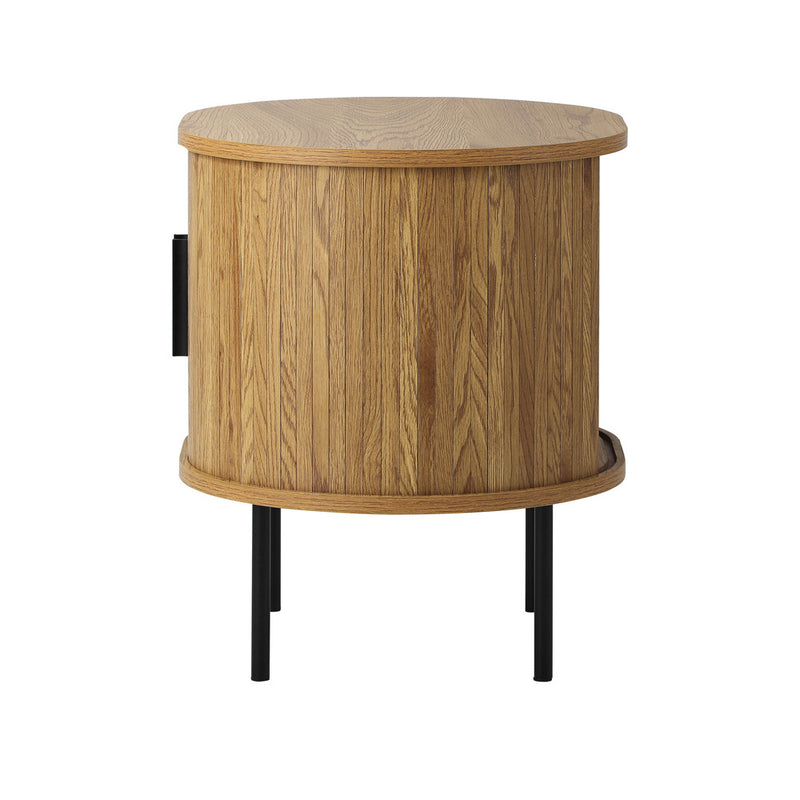 Oikiture 2-tier Bedside Table with Sliding Doors Natural