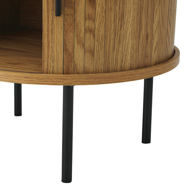 Oikiture 2-tier Bedside Table with Sliding Doors Natural