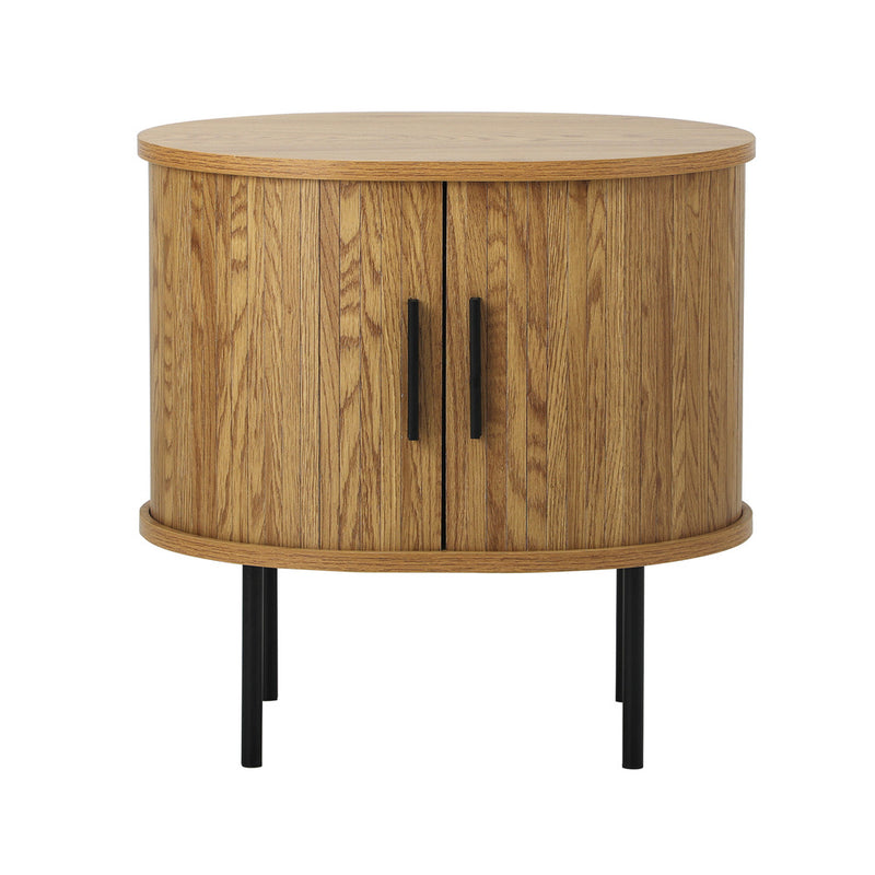 Oikiture Set of 2 Bedside Tables Sliding Doors 2-tier