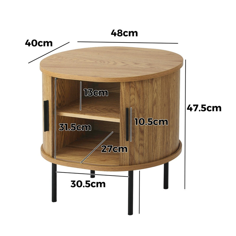 Oikiture Set of 2 Bedside Tables Sliding Doors 2-tier